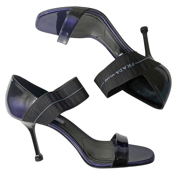 Prada Patent Leather Elastic Strap Sandals 93mm Heel Giacinto Size 39 Open Toe - Picture 7 of 12
